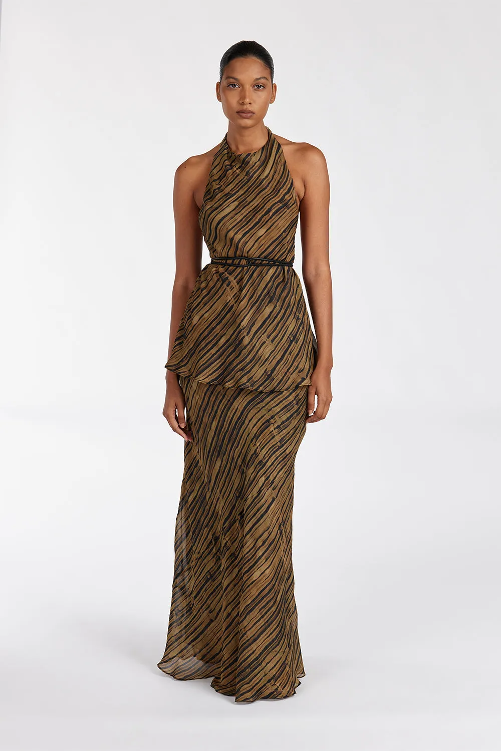 FLEUR DARK CHOCOLATE MIDI SKIRT sold by Dissh