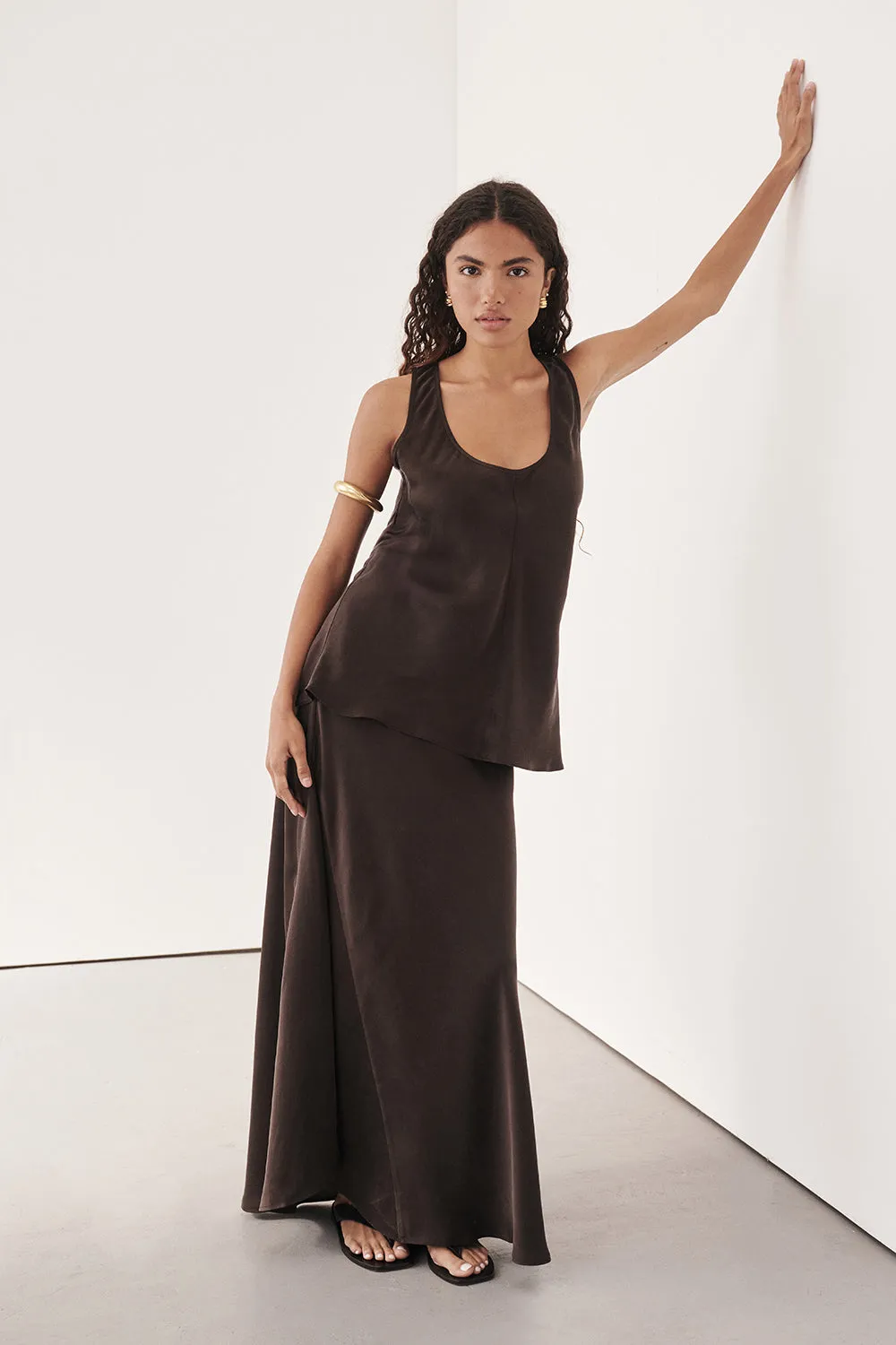 COLETTE BITTER CHOC SILK SKIRT sold by Dissh