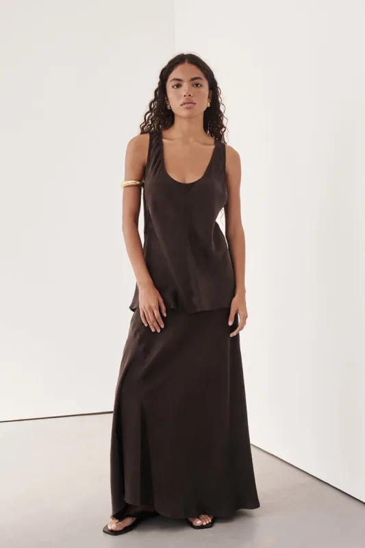 COLETTE BITTER CHOC SILK CAMI TOP sold by Dissh