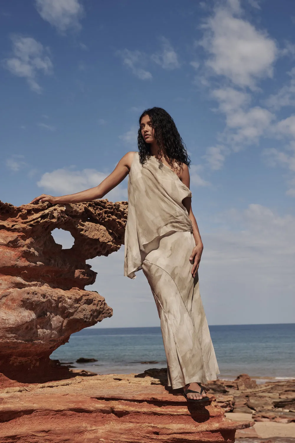 WILLOW BEIGE PRINT MIDI SKIRT sold by Dissh