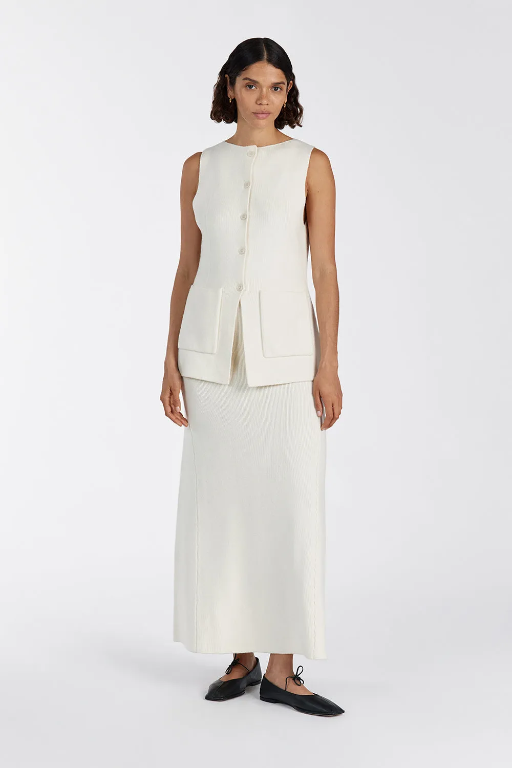 AVA CREAM LONGLINE KNIT MIDI SKIRT sold by Dissh product image thumbnail 2