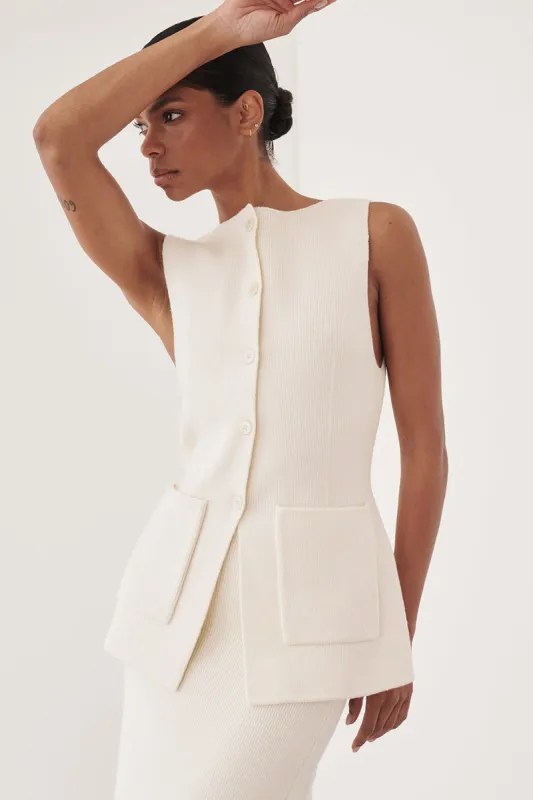 AVA CREAM LONGINE KNIT VEST sold by Dissh