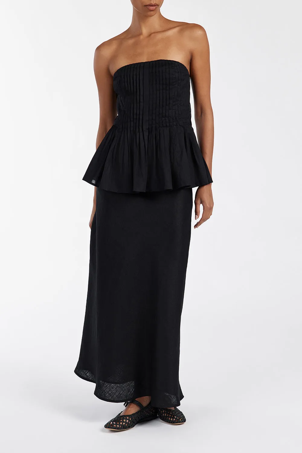 TYRA BLACK LINEN MIDI SKIRT sold by Dissh product image thumbnail 2