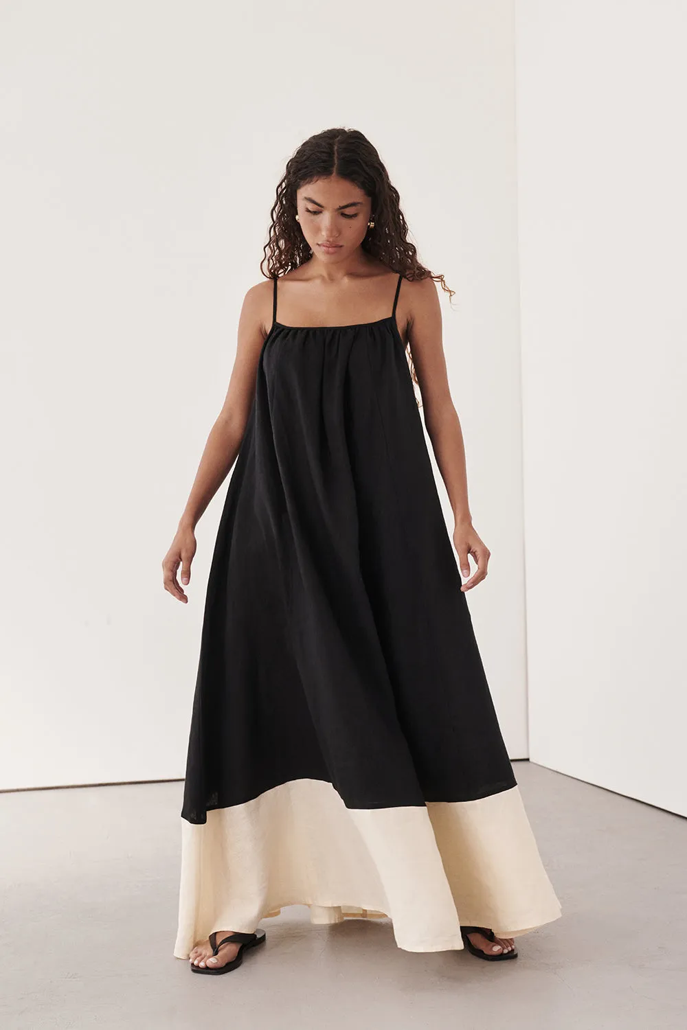 KATELYN BLACK/CREAM MIDI DRESS sold by Dissh