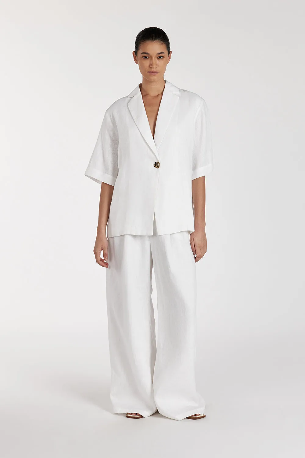 NALA WHITE LINEN RESORT SHIRT sold by Dissh