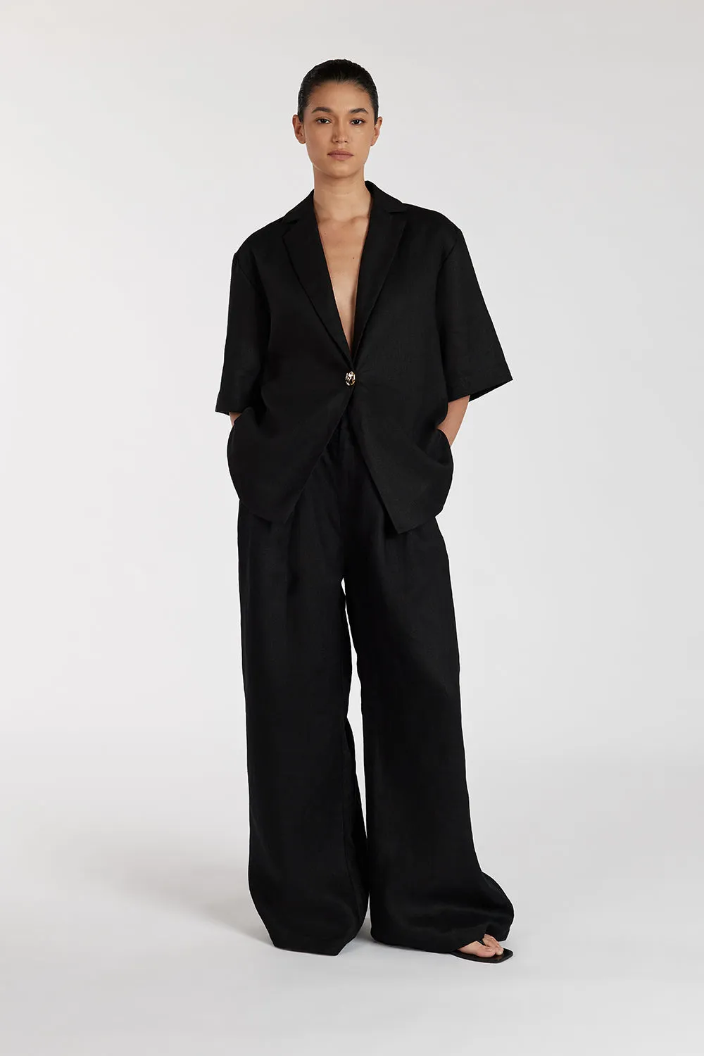 NALA BLACK LINEN RESORT SHIRT sold by Dissh