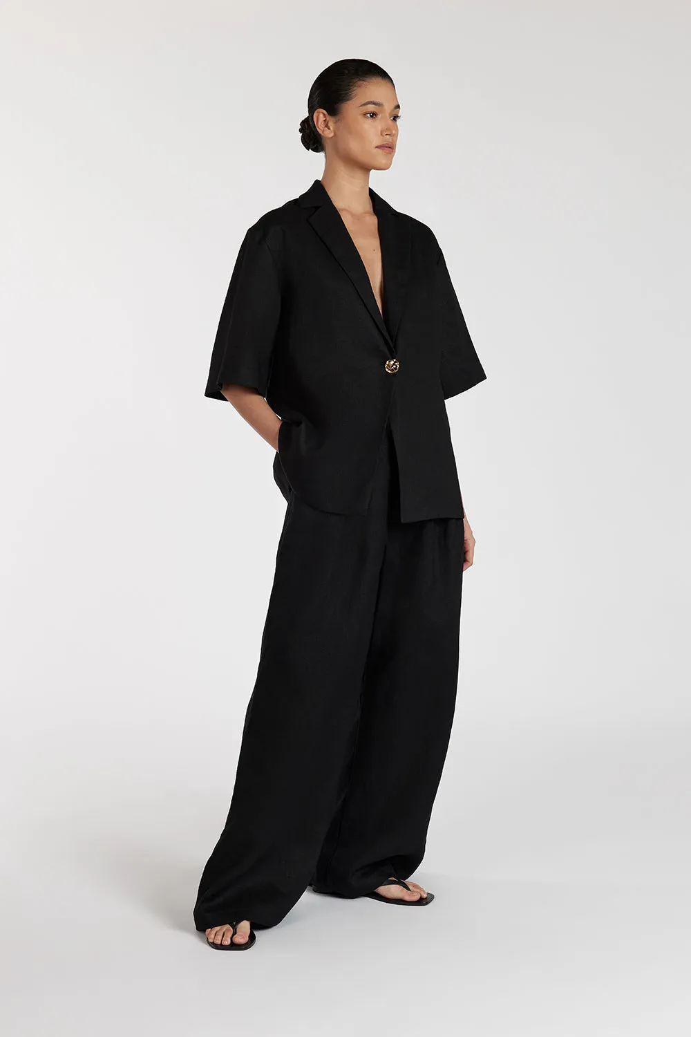 NALA BLACK LINEN RESORT SHIRT sold by Dissh product image thumbnail 3