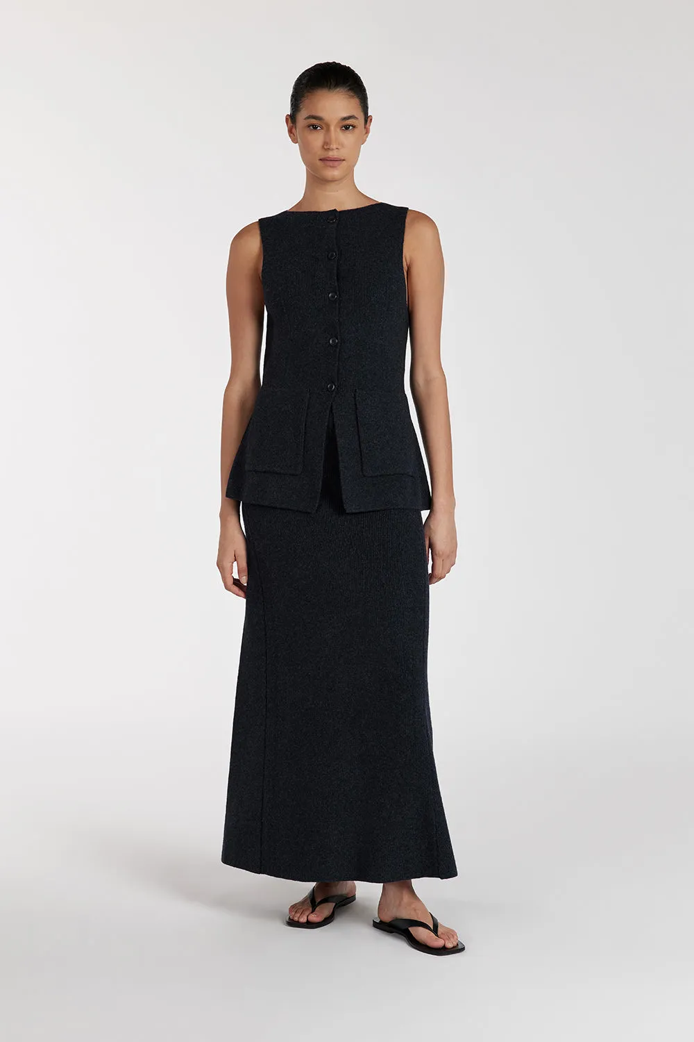 AVA INK LONGLINE KNIT MIDI SKIRT sold by Dissh