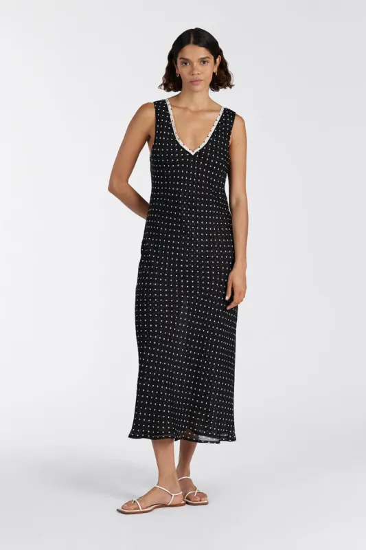 WINONA BLACK SPOT MIDI DRESS sold by Dissh