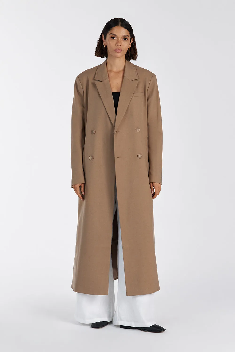 CELINA TAN WOOL BLEND COAT sold by Dissh