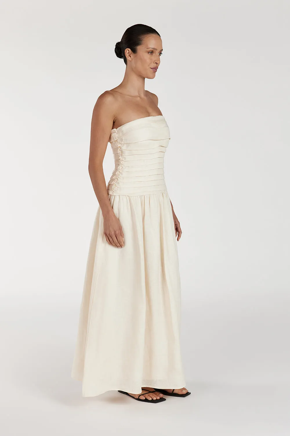 CATANIA CREAM LINEN STRAPLESS MIDI DRESS sold by Dissh product image thumbnail 4
