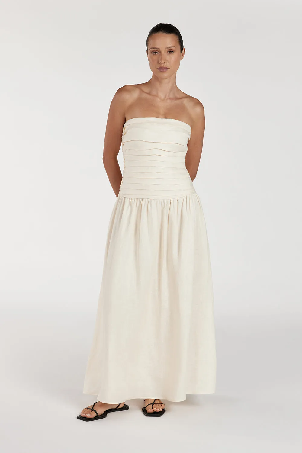 CATANIA CREAM LINEN STRAPLESS MIDI DRESS sold by Dissh product image thumbnail 2