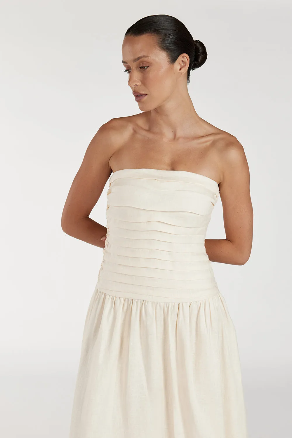 CATANIA CREAM LINEN STRAPLESS MIDI DRESS sold by Dissh product image thumbnail 3