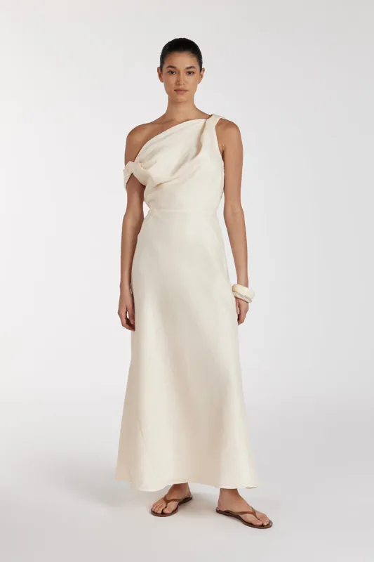 JOELLE CREAM LINEN MIDI DRESS sold by Dissh
