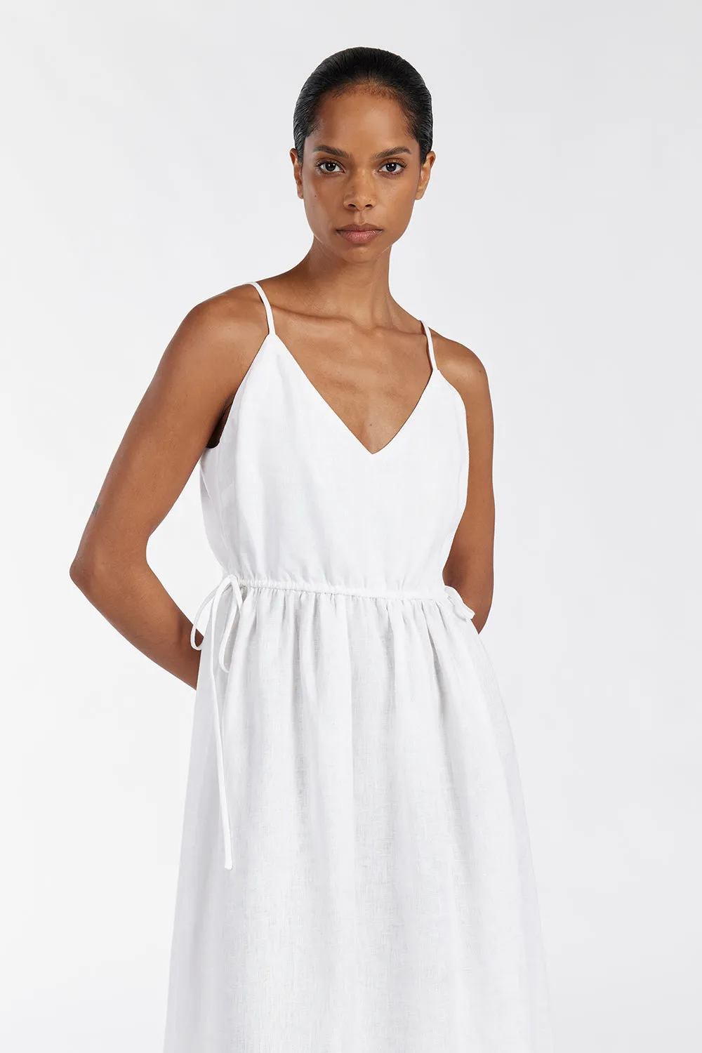 MAURA WHITE LINEN MIDI DRESS sold by Dissh product image thumbnail 2