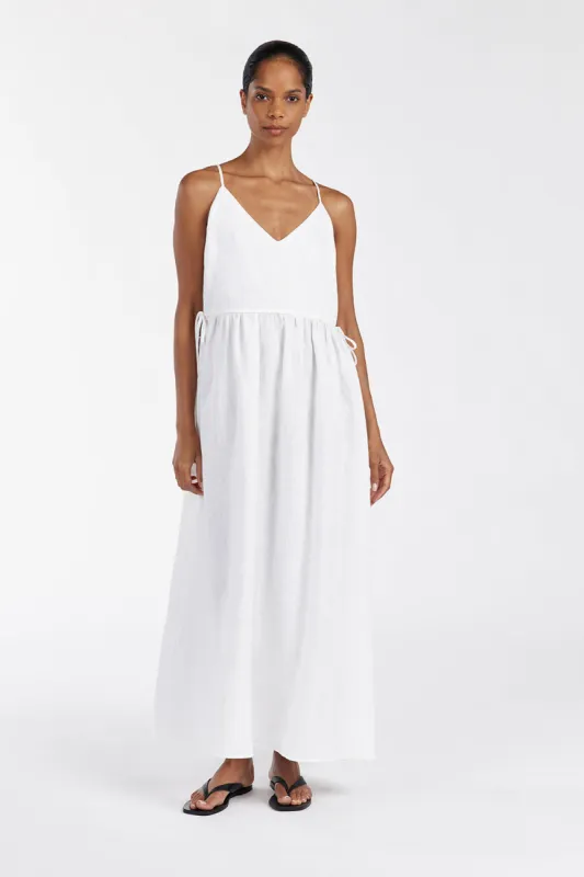 MAURA WHITE LINEN MIDI DRESS sold by Dissh