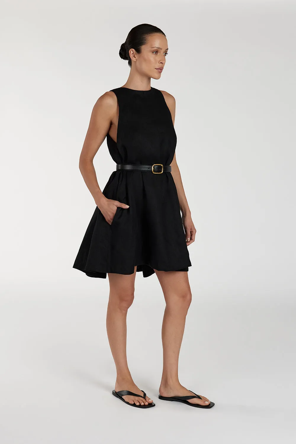 ISABELLE BLACK MINI LINEN DRESS sold by Dissh product image thumbnail 3