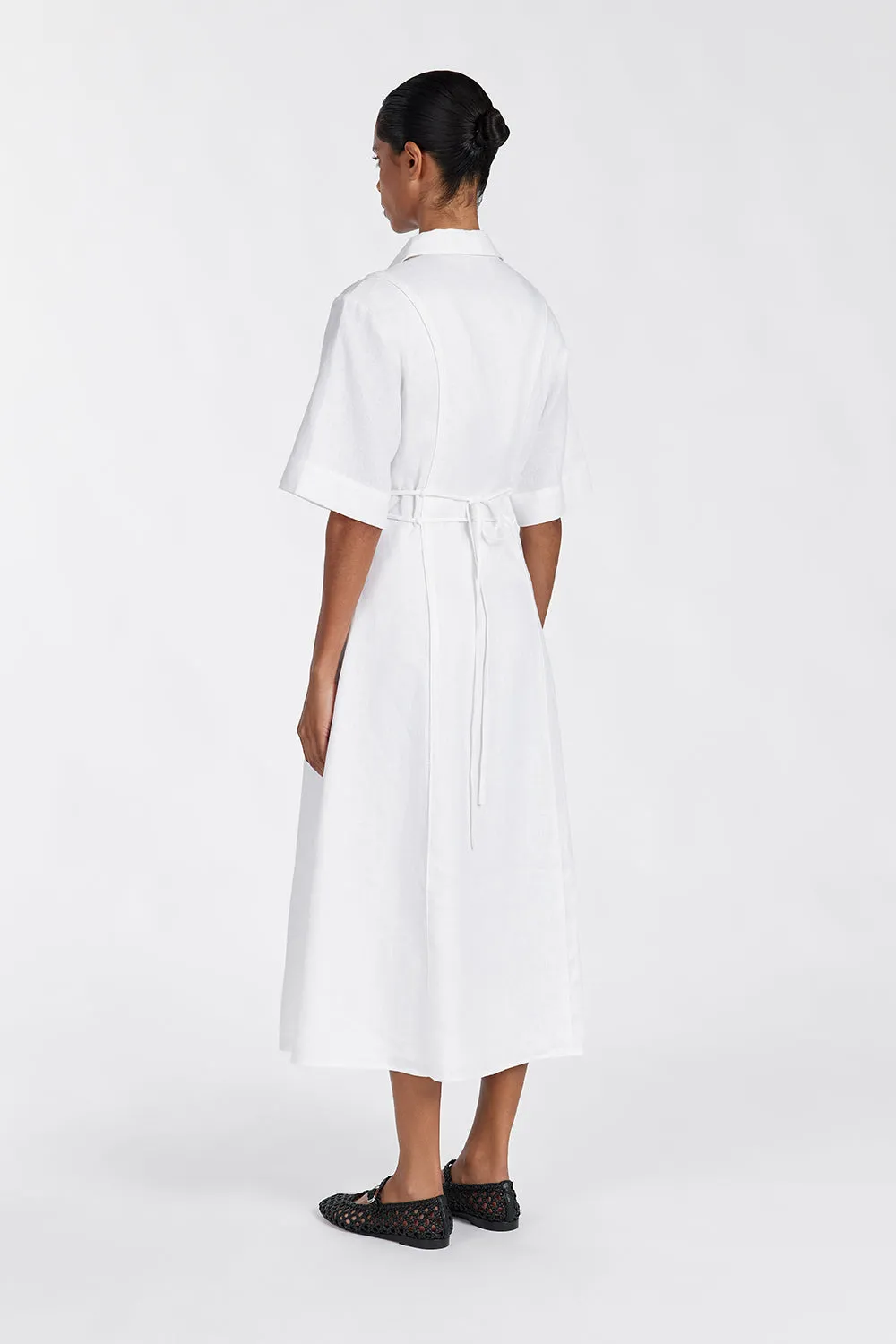 ASTRID WHITE LINEN MIDI DRESS sold by Dissh product image thumbnail 5