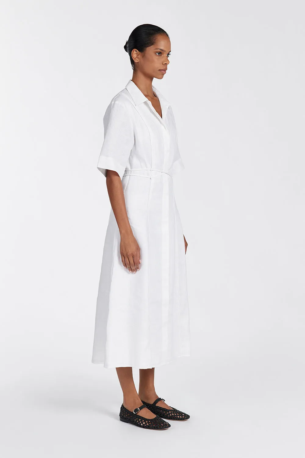 ASTRID WHITE LINEN MIDI DRESS sold by Dissh product image thumbnail 4