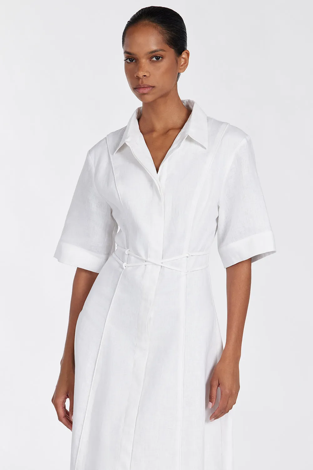 ASTRID WHITE LINEN MIDI DRESS sold by Dissh product image thumbnail 3