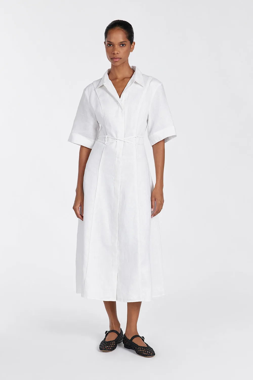 ASTRID WHITE LINEN MIDI DRESS sold by Dissh product image thumbnail 2