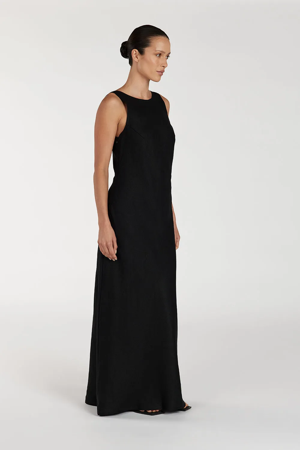 LYRA BLACK LINEN MIDI DRESS sold by Dissh product image thumbnail 3