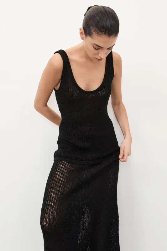 MARGOT BLACK SCOOP CROCHET TANK sold by Dissh