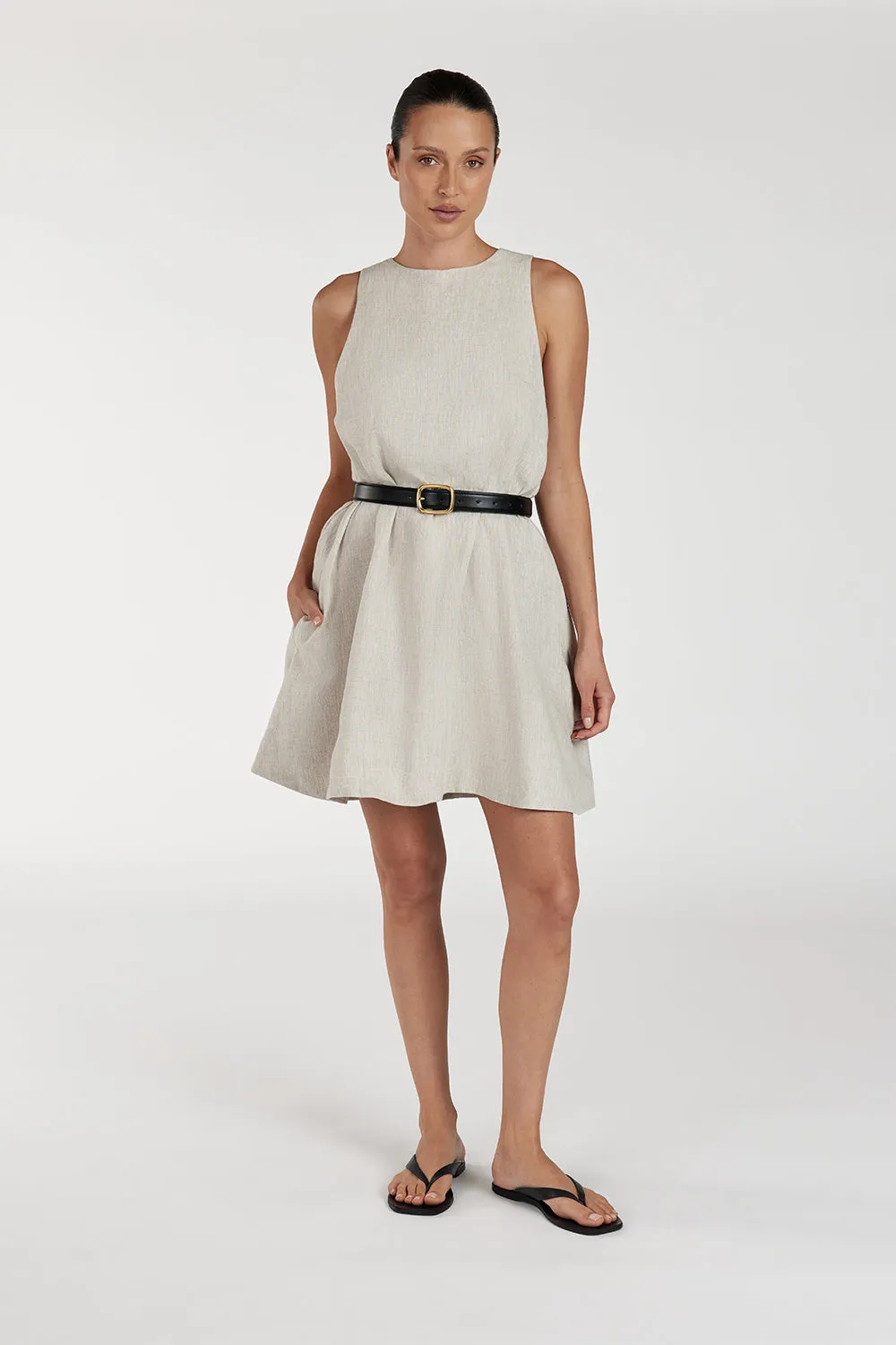 ISABELLE NATURAL MINI LINEN DRESS sold by Dissh