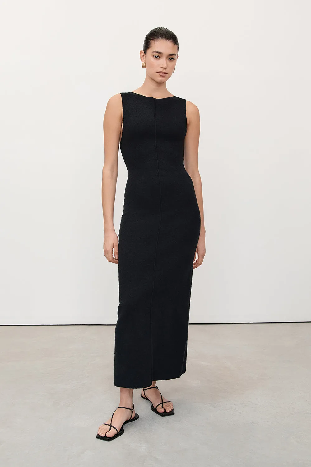 OWEN BLACK CREPE KNIT MIDI DRESS sold by Dissh
