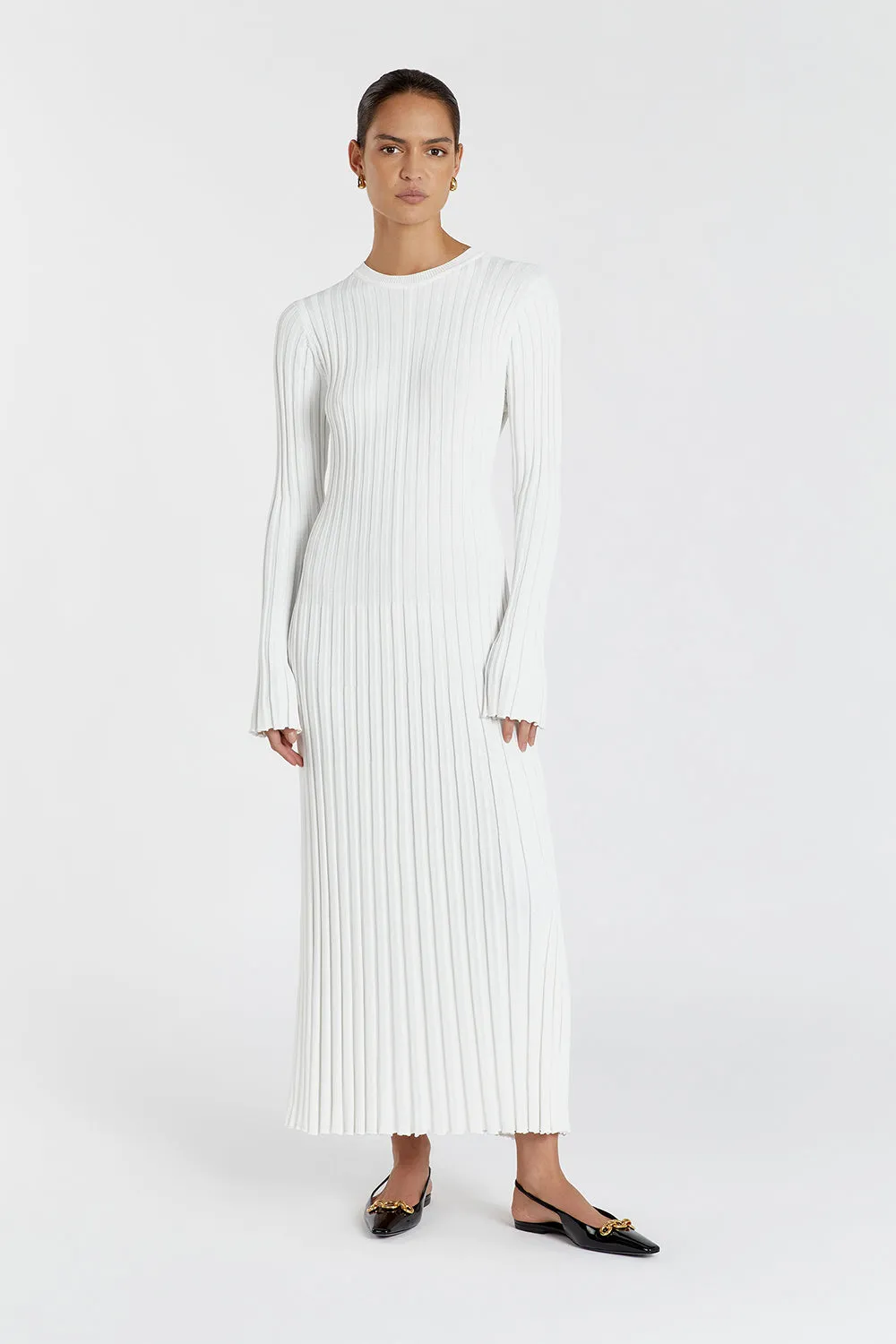 ADA OFF WHITE LONG SLEEVE MIDI DRESS sold by Dissh