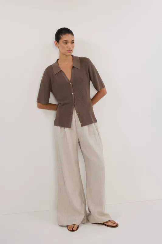 LIAM TAUPE KNIT POLO SHIRT sold by Dissh