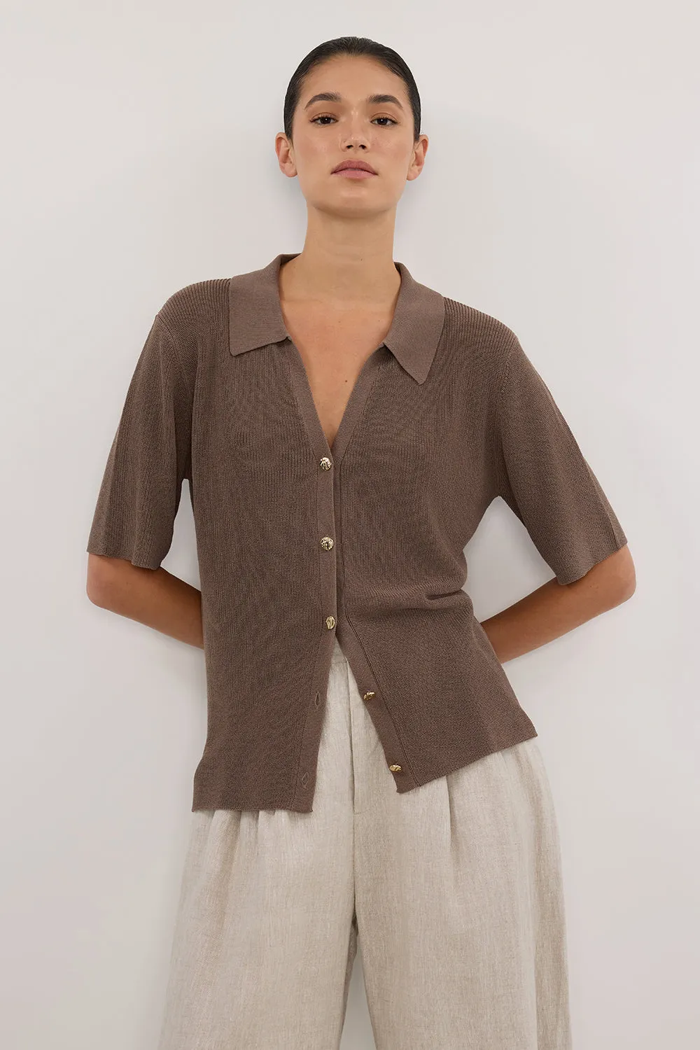LIAM TAUPE KNIT POLO SHIRT sold by Dissh product image thumbnail 2