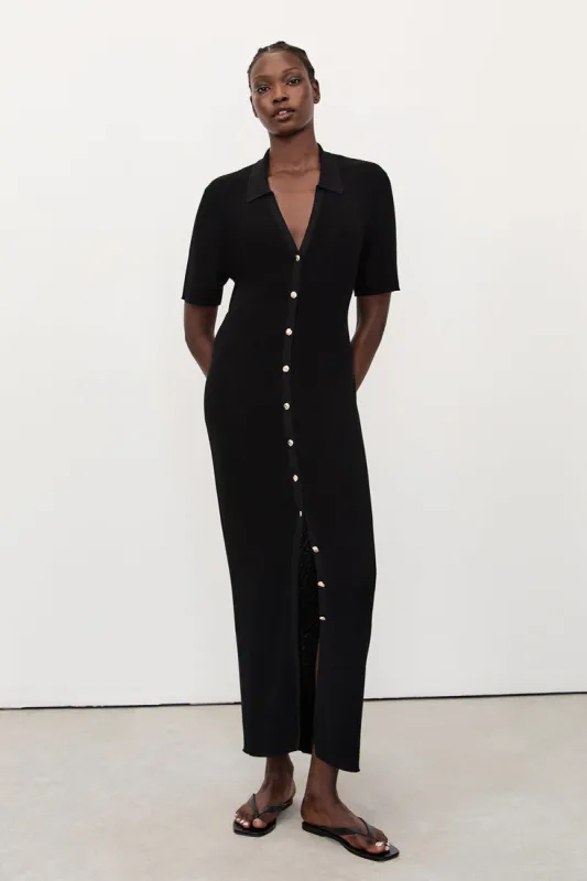 LIAM BLACK KNIT POLO MAXI DRESS sold by Dissh