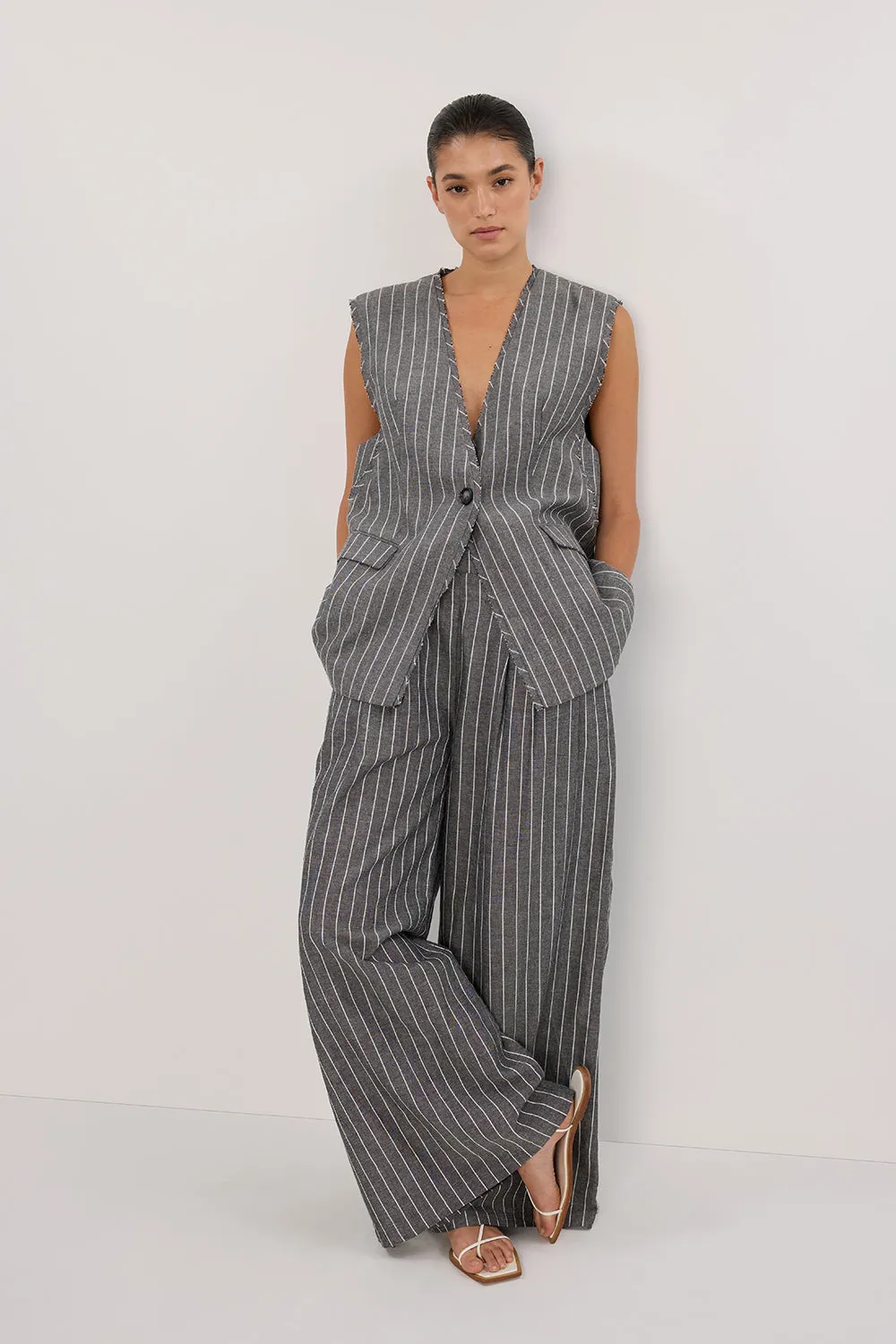 OLLIE SLATE STRIPE WIDE LEG PANT sold by Dissh product image thumbnail 5
