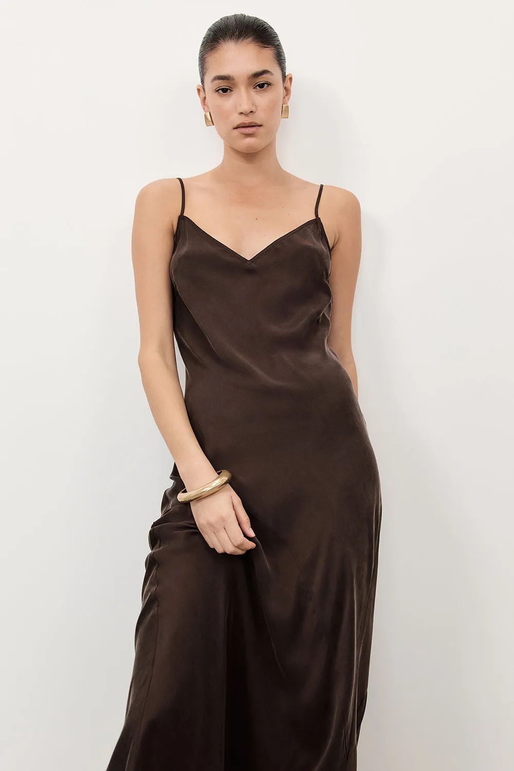 COLETTE BITTER CHOC SILK MIDI DRESS sold by Dissh