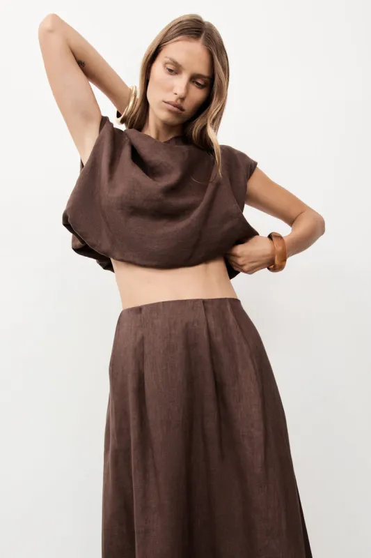 AMY CHOC LINEN BUBBLE TOP sold by Dissh