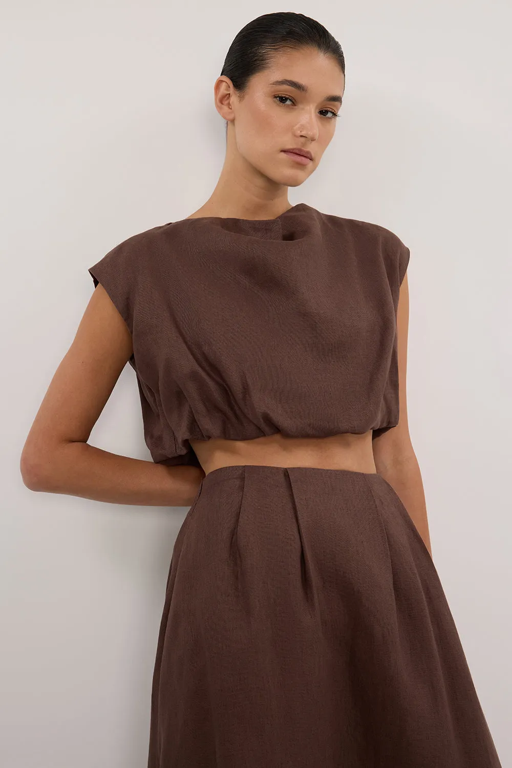 AMY CHOC LINEN BUBBLE TOP sold by Dissh product image thumbnail 3