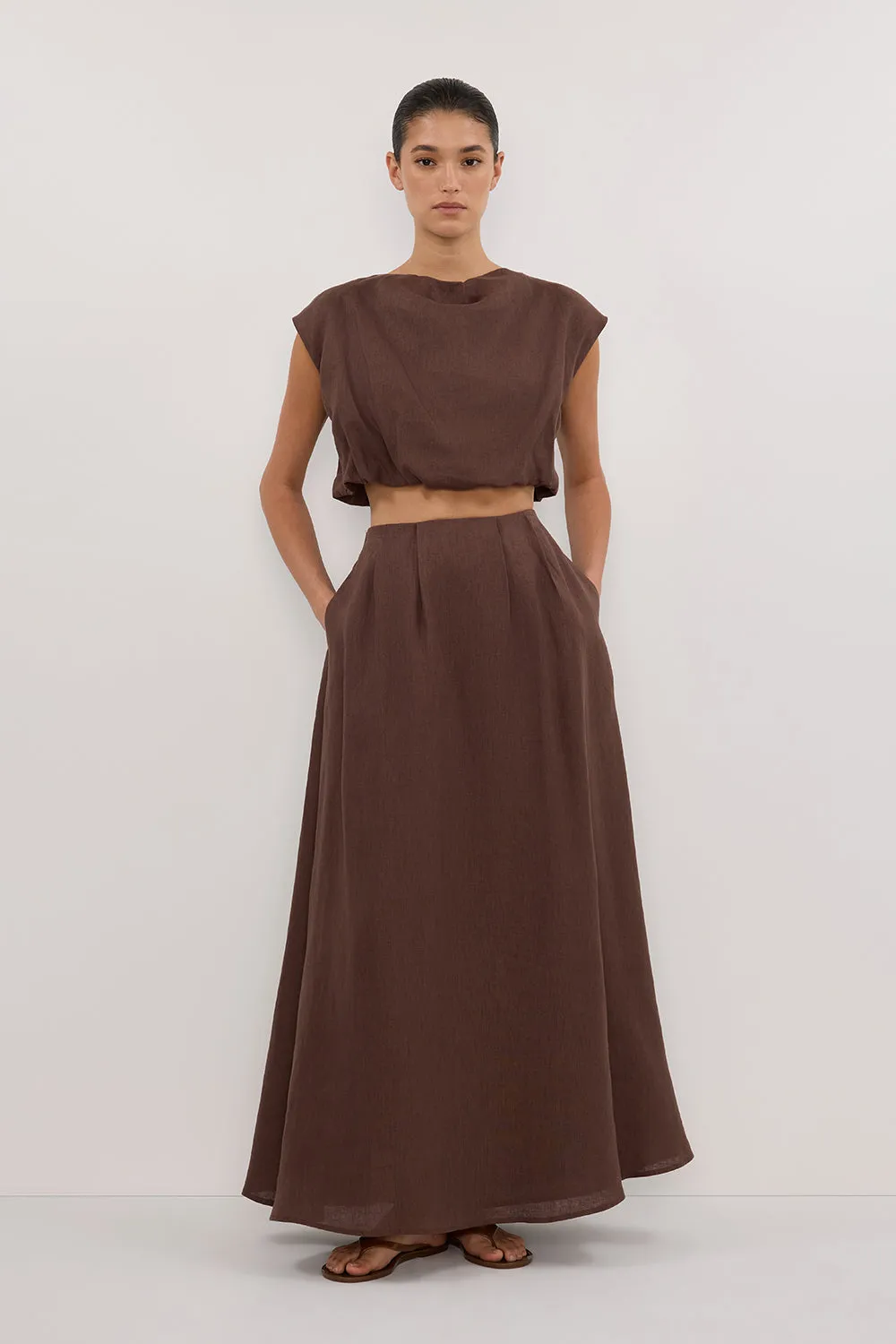 AMY CHOC LINEN MIDI SKIRT sold by Dissh product image thumbnail 2