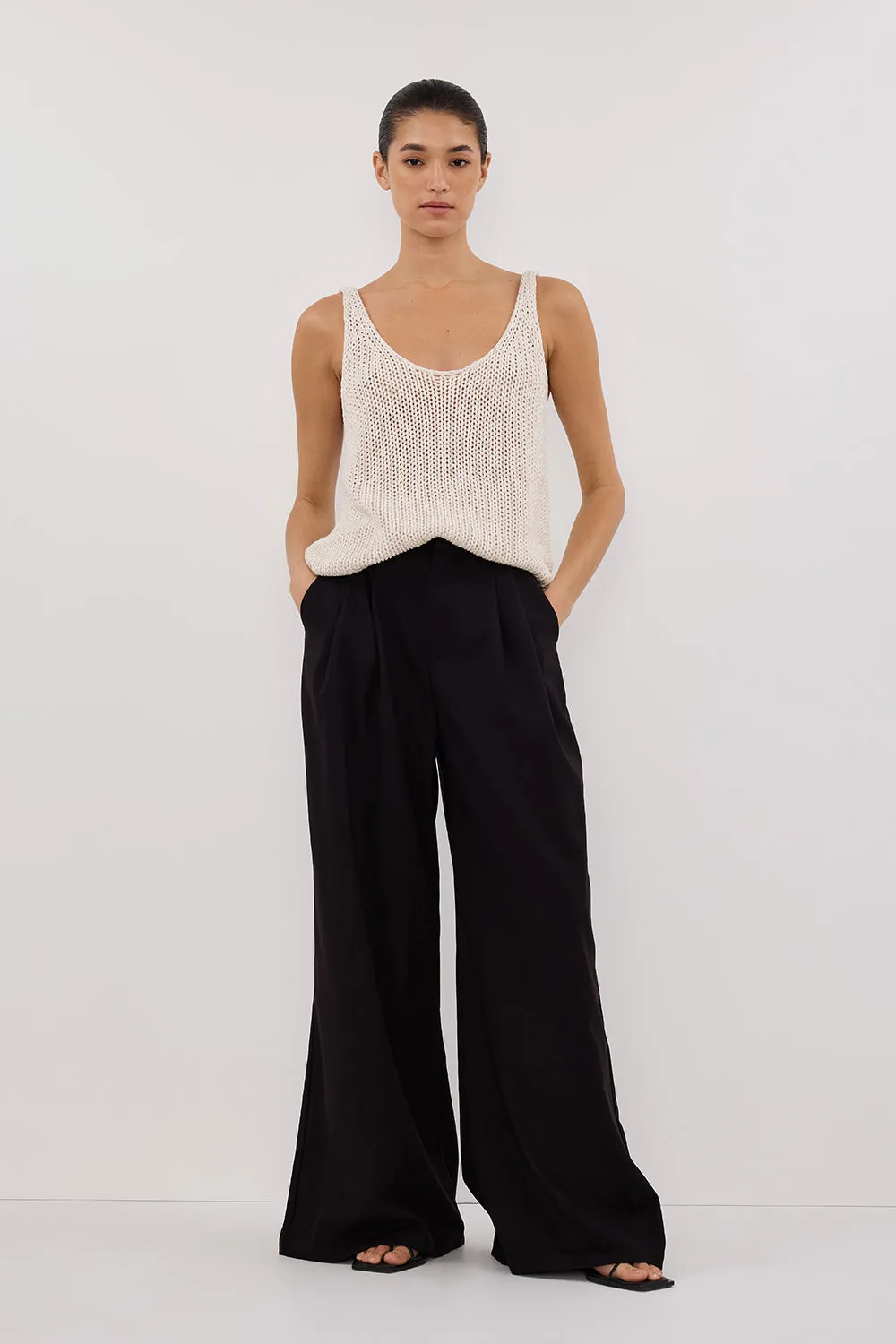 HEIDI CREAM MARLE SCOOP KNIT TANK sold by Dissh