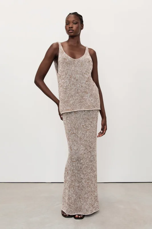 HEIDI TAN MARLE KNIT MIDI SKIRT sold by Dissh