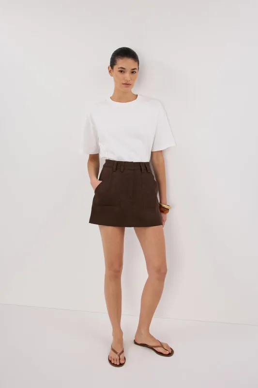 EVA BITTER CHOC LINEN SKORT sold by Dissh