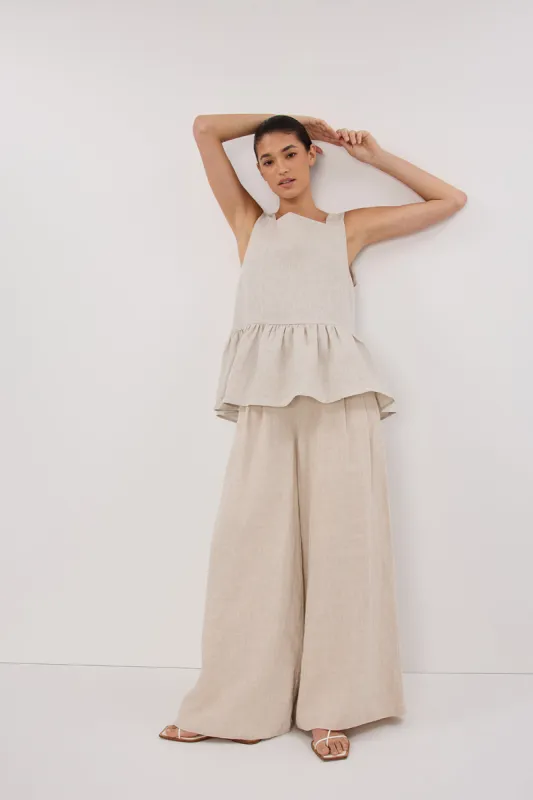 DAISY NATURAL LINEN PEPLUM TOP sold by Dissh
