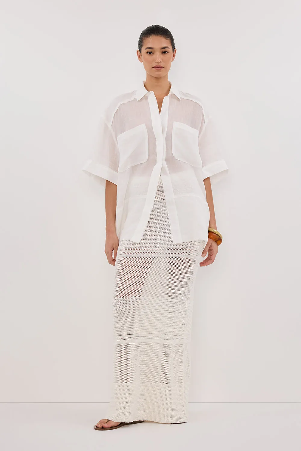 HALLIE OFF WHITE CROCHET MAXI SKIRT sold by Dissh