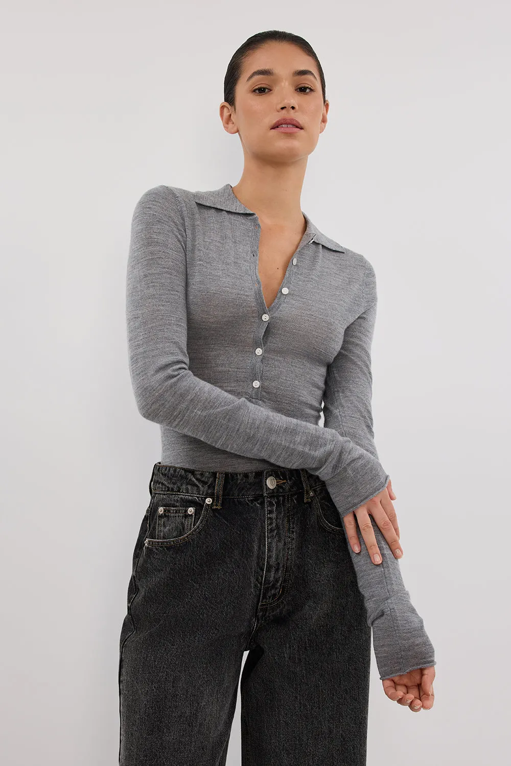 JANE SILVER MARLE MERINO POLO TOP sold by Dissh product image thumbnail 4