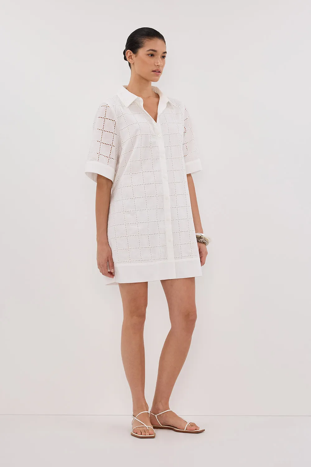 OWEN WHITE SLEEVED BRODERIE MINI DRESS sold by Dissh product image thumbnail 4