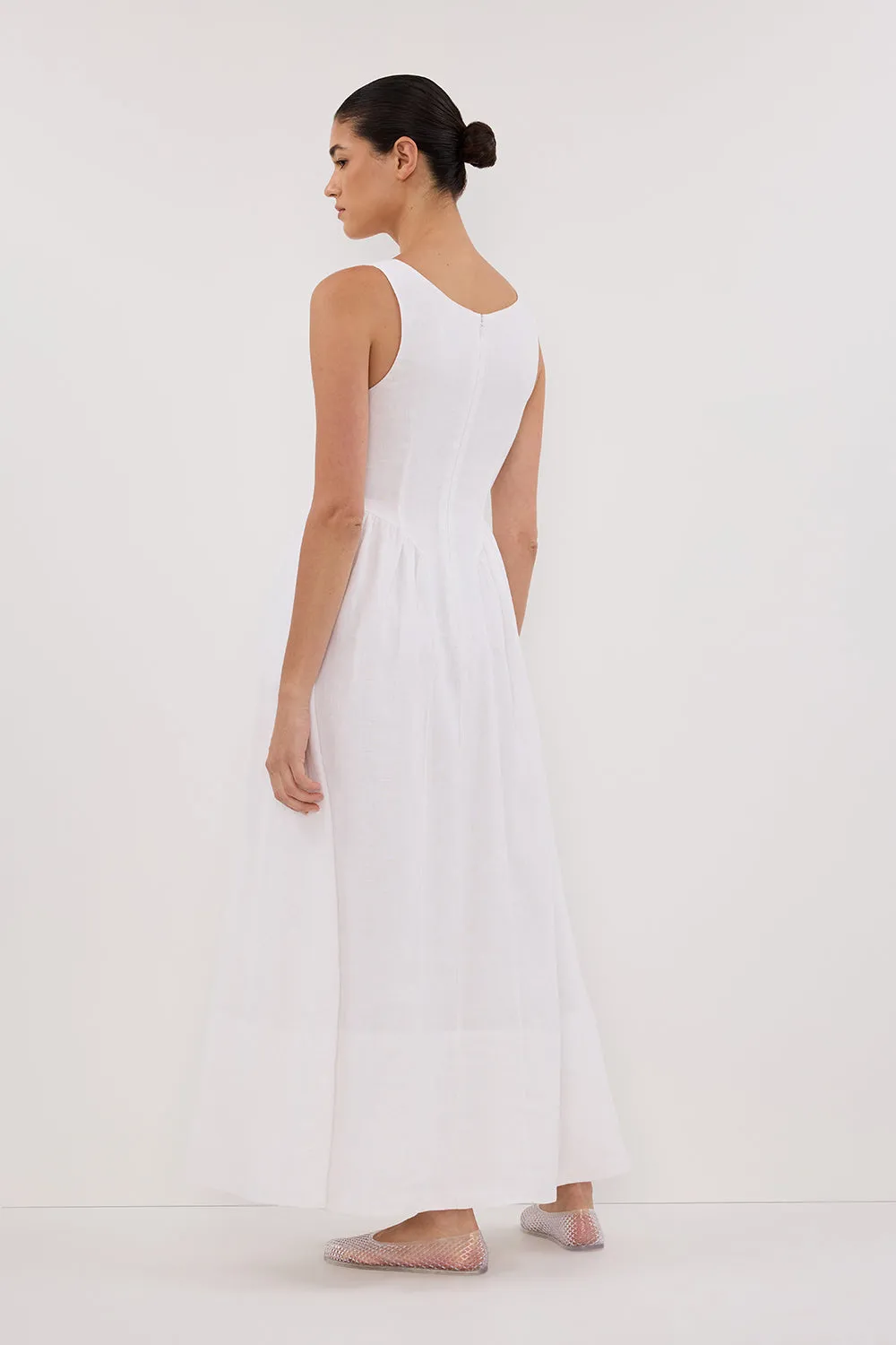 IBIZA WHITE LINEN MIDI DRESS sold by Dissh product image thumbnail 4