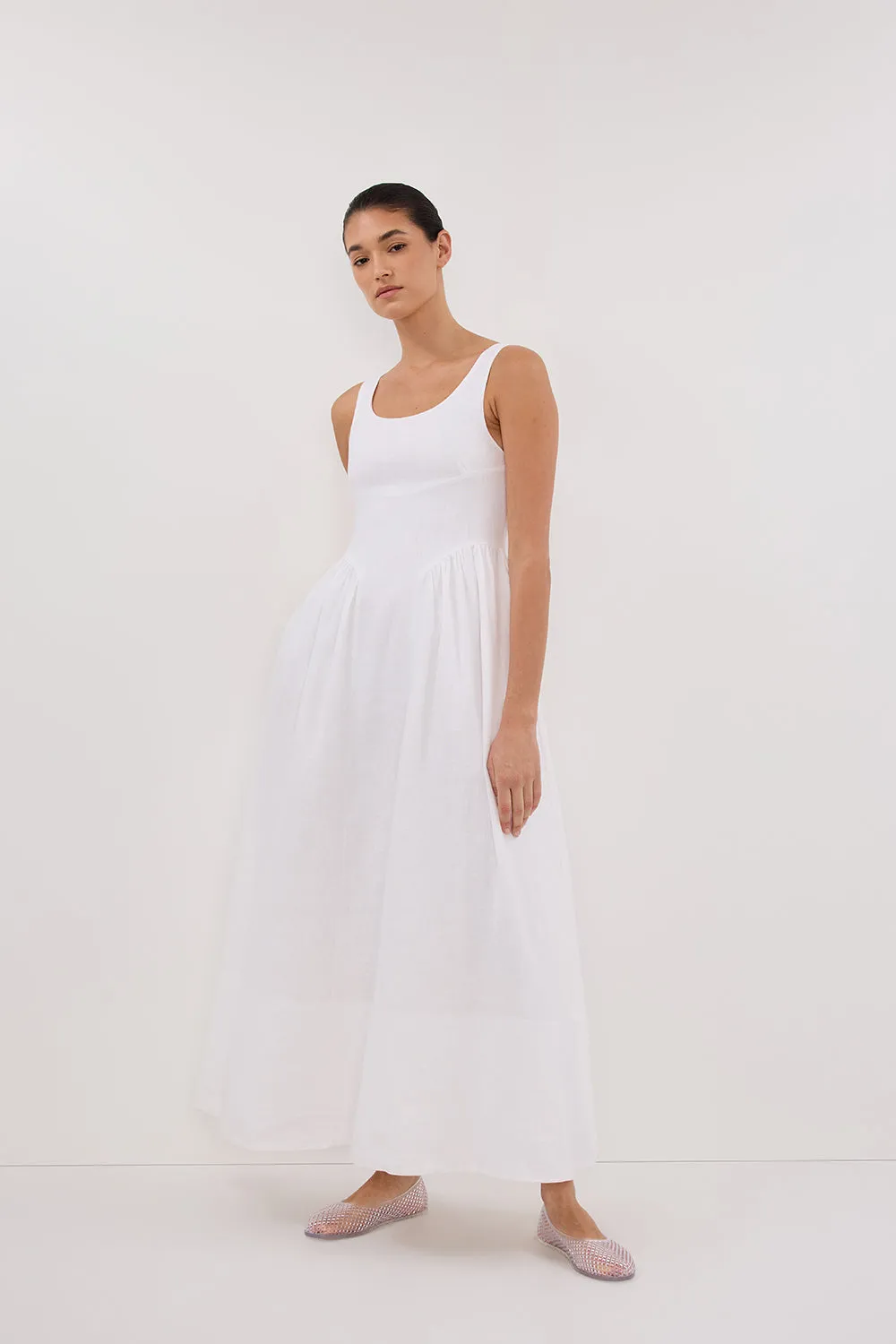 IBIZA WHITE LINEN MIDI DRESS sold by Dissh product image thumbnail 5