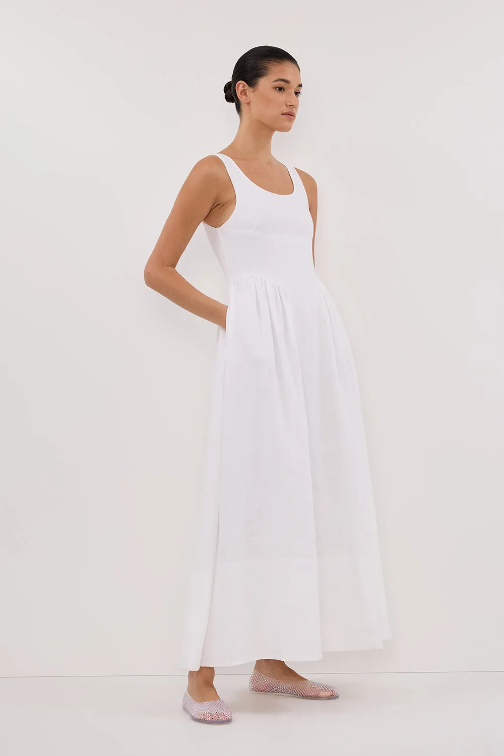 IBIZA WHITE LINEN MIDI DRESS sold by Dissh product image thumbnail 3