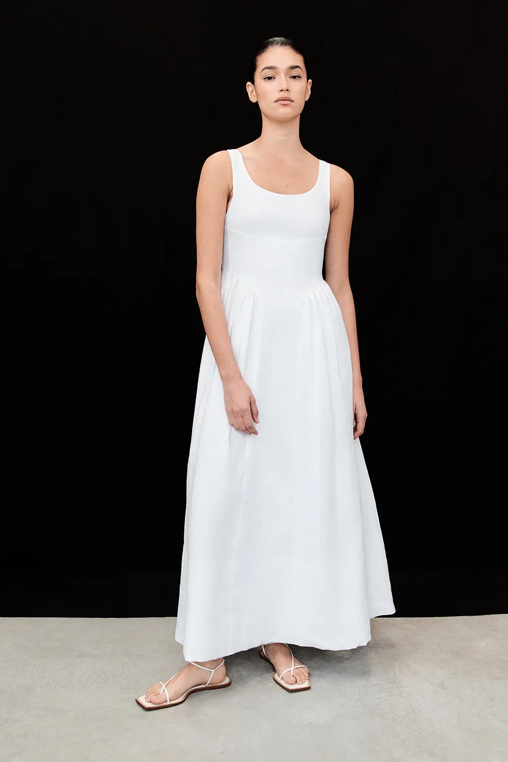 IBIZA WHITE LINEN MIDI DRESS sold by Dissh
