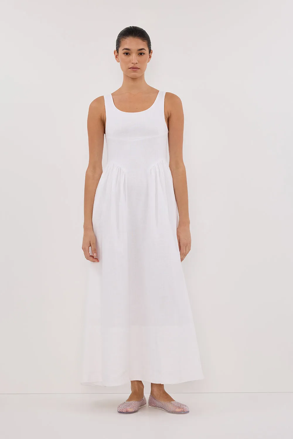 IBIZA WHITE LINEN MIDI DRESS sold by Dissh product image thumbnail 2